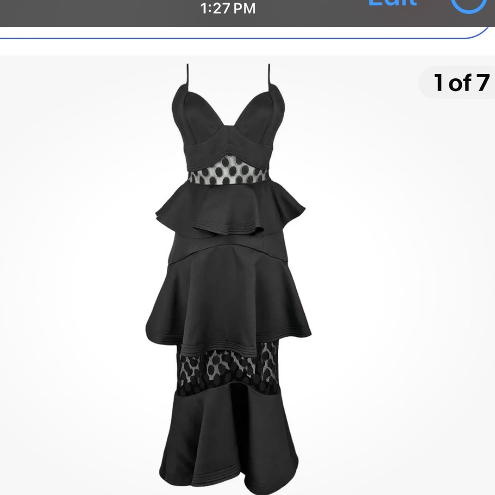 Elliatt Black Aleko Spotted Mesh Peplum Midi Dress - Picture 2 of 6